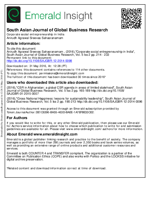 (PDF) Corporate social entrepreneurship in India