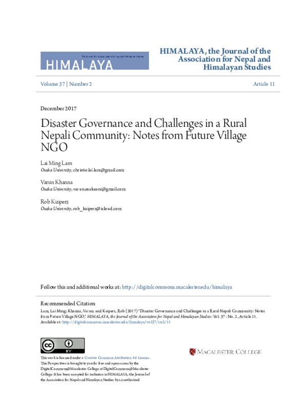 (PDF) Disaster Governance and Challenges in a Rural Nepali Community