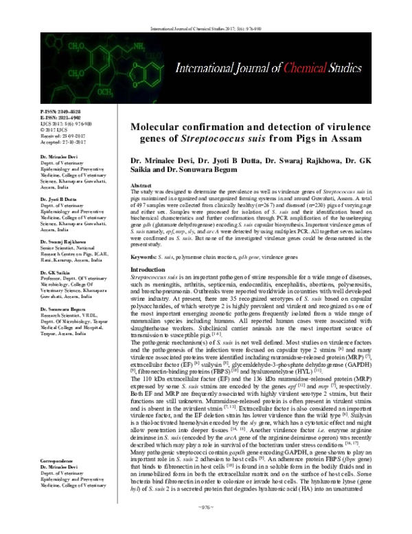 (PDF) Molecular confirmation and detection of virulence genes of ...