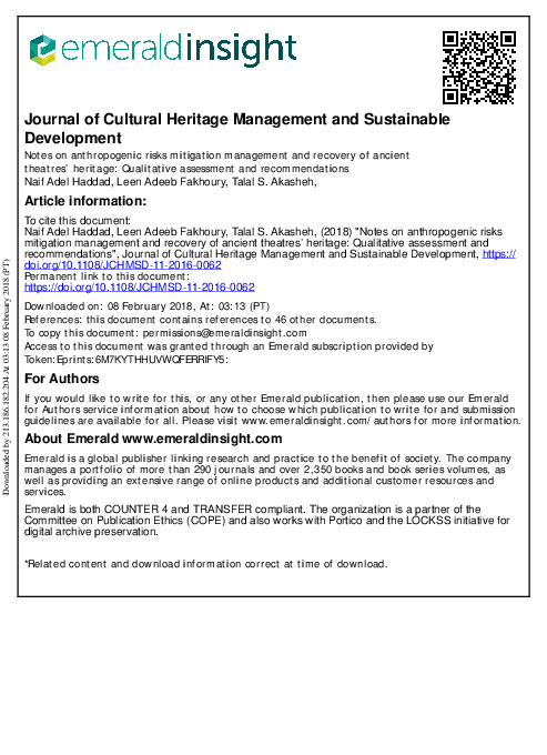 (PDF) Journal of Cultural Heritage Management and Sustainable ...