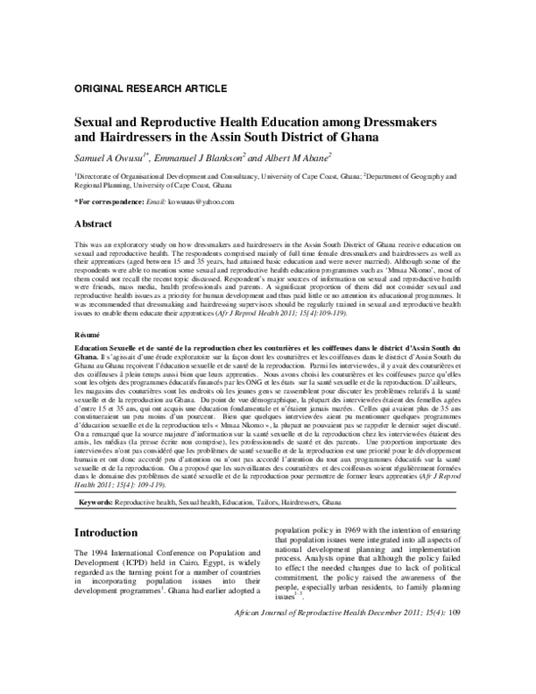 (PDF) Sexual and reproductive health education among dressmakers and ...