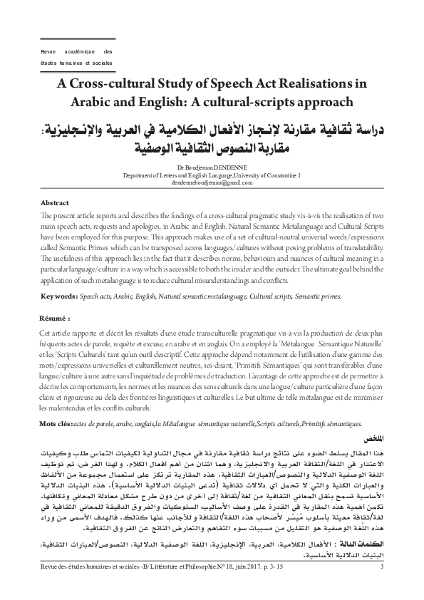 (PDF) A cross-cultural study of speech act realisations in Arabic and ...