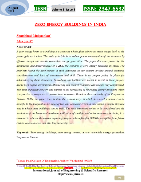 (PDF) Zero Energy Homes in India