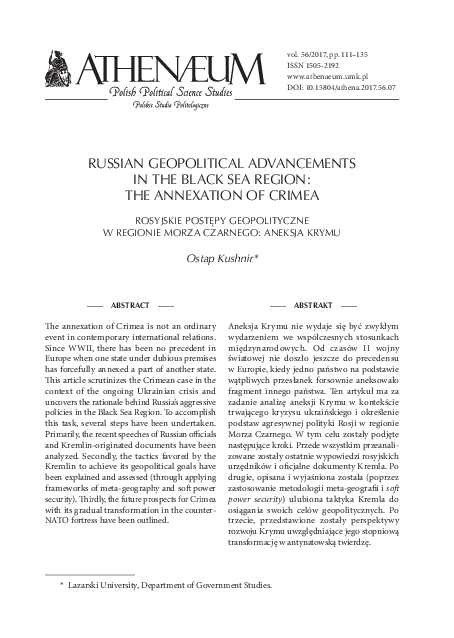 (PDF) Russian Geopolitical Advancements in the Black Sea Region: The ...