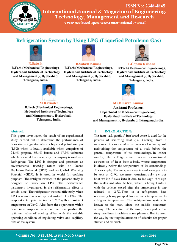 (PDF) Refrigeration System by Using LPG (Liquefied Petroleum Gas