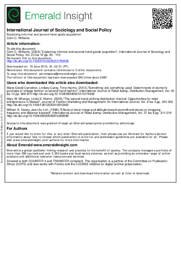 (PDF) Explaining informal and secondhand goods acquisition Colin