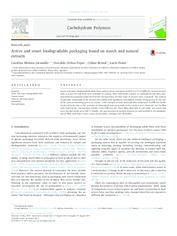 (PDF) Active and smart biodegradable packaging based on starch and ...