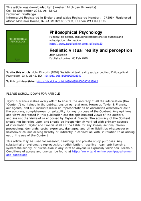 (PDF) Realistic virtual reality and perception