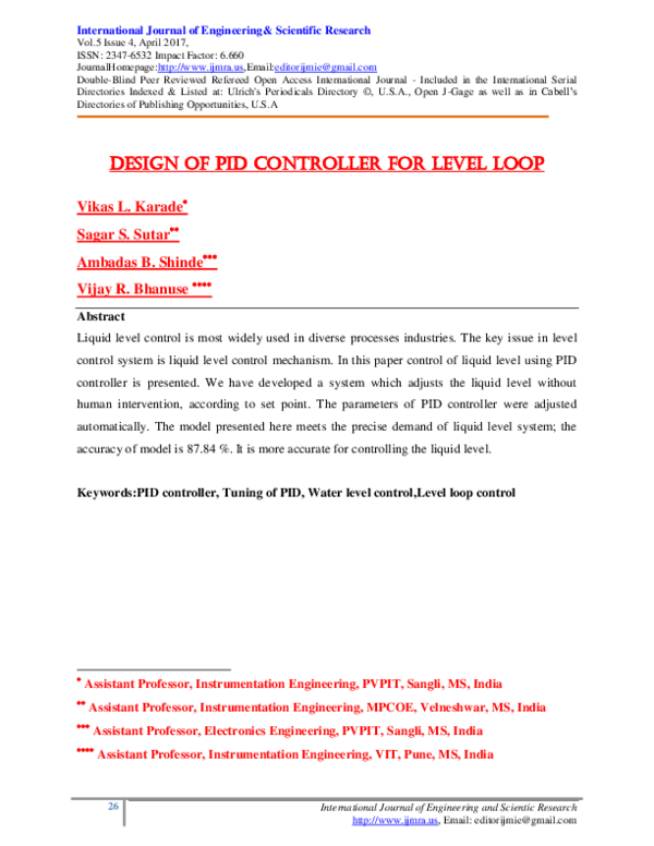 (PDF) Level Control of Tank System Using PID Controller-A Review ...