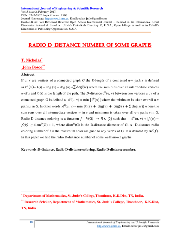 (PDF) Radio D-distance number of some graphs
