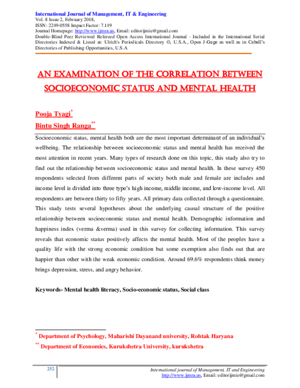 (PDF) An Examination of the Correlation between Socioeconomic Status