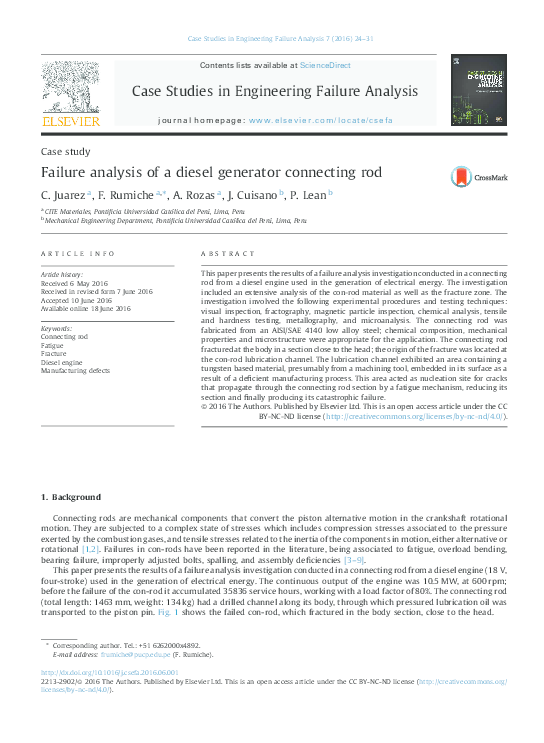 (PDF) Failure analysis of a diesel generator connecting rod