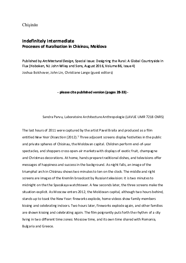 (DOC) Indefinitely Indeterminate. Processes of Ruralisation in Chisinau ...