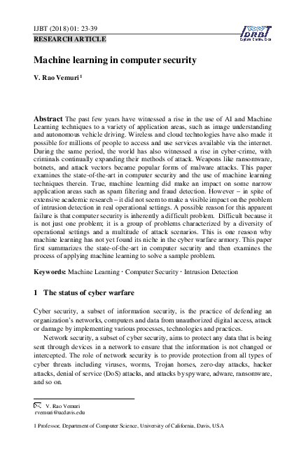 (PDF) Machine learning in computer security
