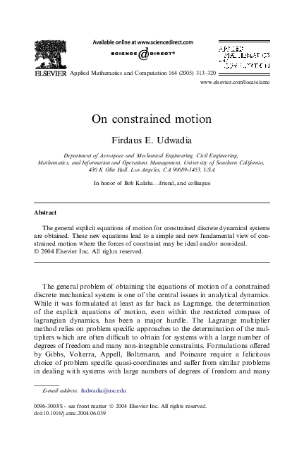 (PDF) On constrained motion