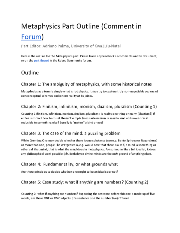 (PDF) Metaphysics Part Outline do NOT quote adriano paolo shaul