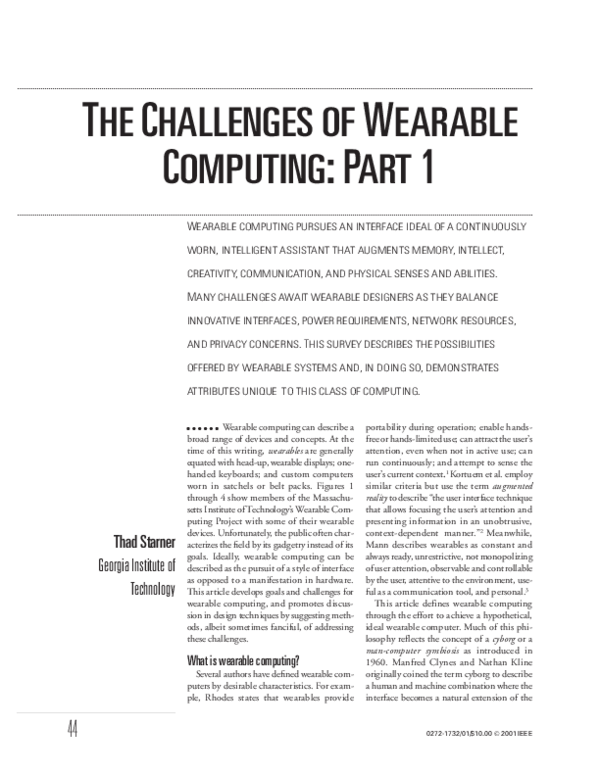 (PDF) The challenges of wearable computing Part 1 Thad Starner