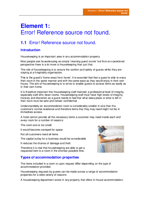 (DOC) Element 1 Receive housekeeping requests 1.1 Accept housekeeping