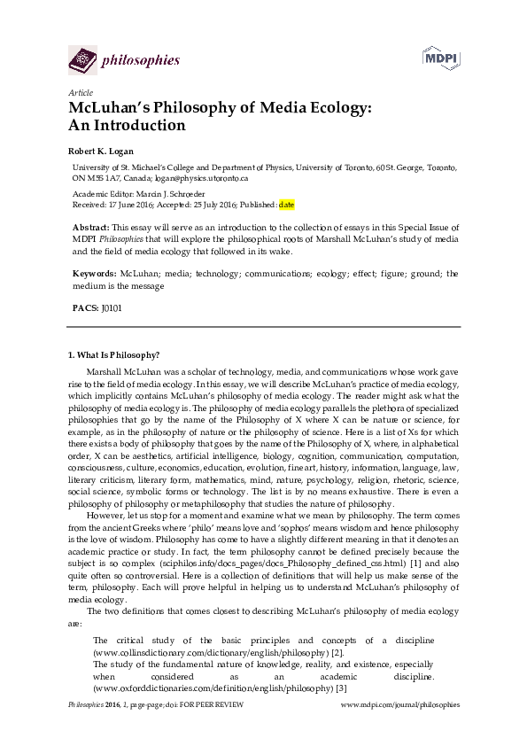 McLuhan's Philosophy of Media Ecology: An Introduction