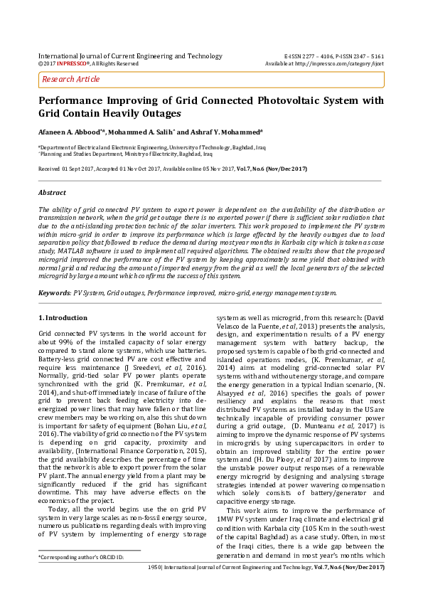 (PDF) Performance Improving of Grid Connected Photovoltaic System with ...