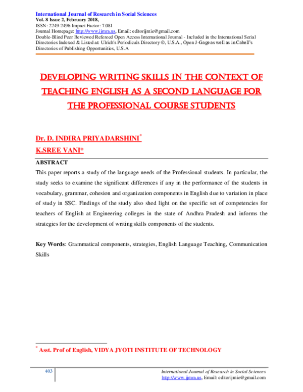 (PDF) DEVELOPING WRITING SKILLS IN THE CONTEXT OF TEACHING ENGLISH AS A ...