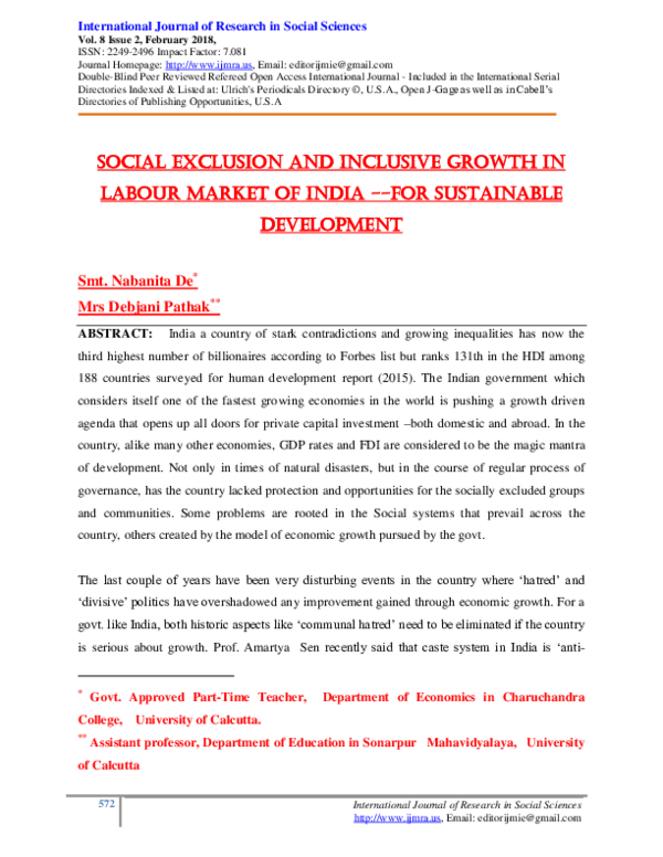(PDF) SOCIAL EXCLUSION AND INCLUSIVE GROWTH IN LABOUR MARKET OF INDIA ...