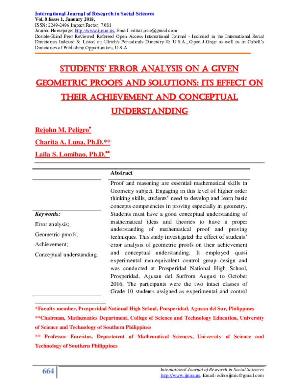 (PDF) StudentS' error AnAlySiS on a given Geometric Proofs and ...