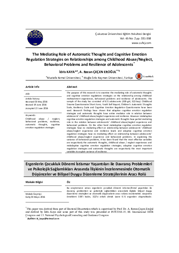 (PDF) The Mediating Role of Automatic Thought and Cognitive Emotion ...