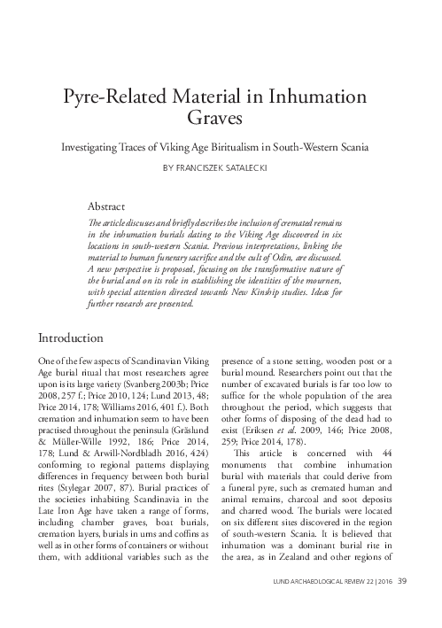Pyre-Related Material in Inhumation Graves: Investigating Traces of Viking Age Biritualism in South-Western Scania