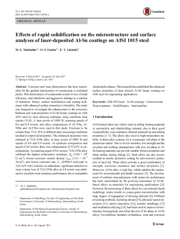 (PDF) Effects of rapid solidification on the microstructure and surface ...