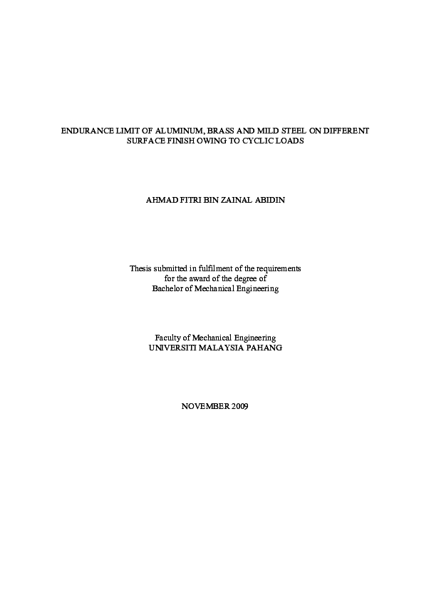 (PDF) ENDURANCE LIMIT OF ALUMINUM, BRASS AND MILD STEEL ON DIFFERENT
