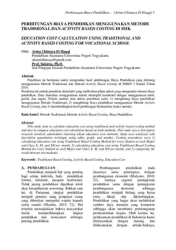 Activity Based Costing Research Papers Academia Edu