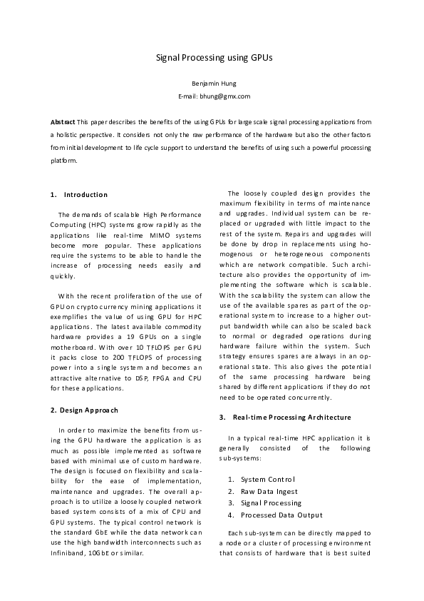(PDF) Signal Processing using GPUs Benjamin Hung Academia.edu