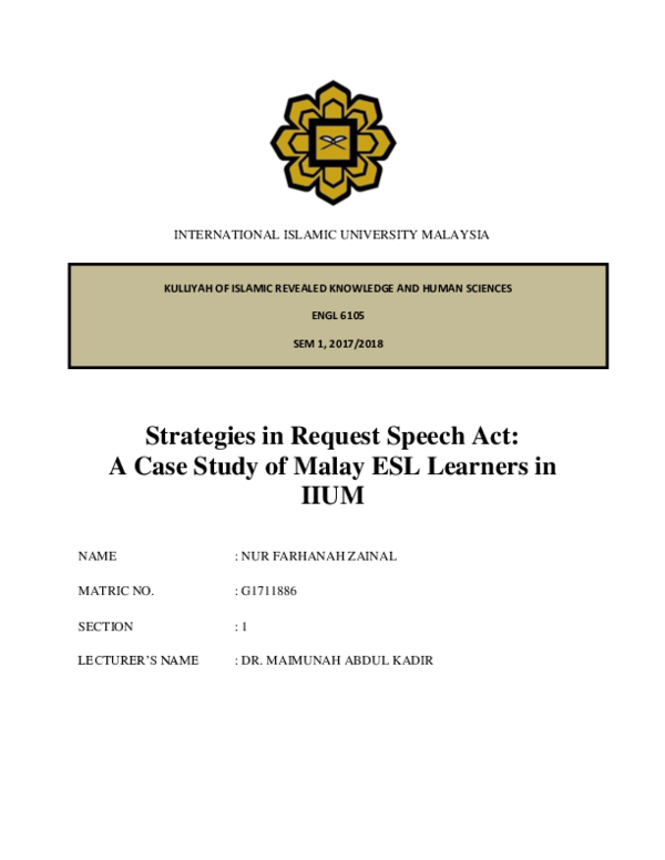 (DOC) Strategies in Request Speech Act: A Case Study of Malay ESL ...