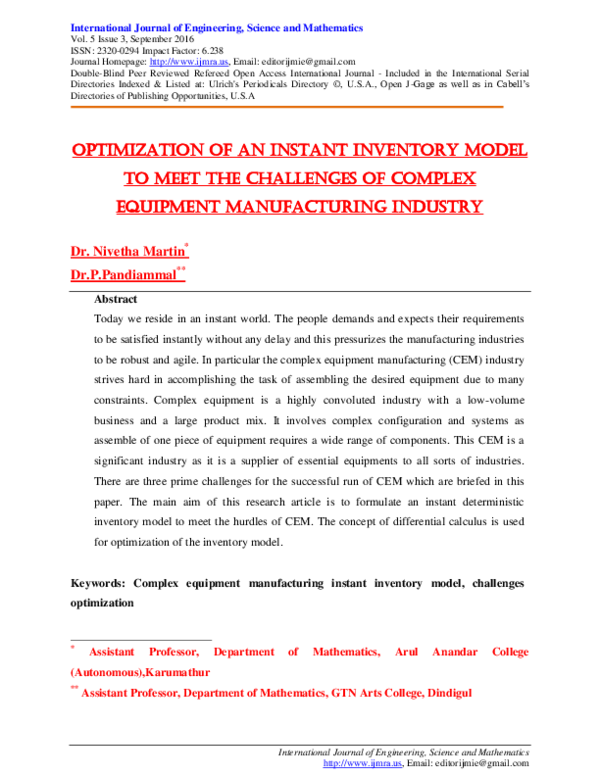 (PDF) Optimization of an Instant Inventory Model to meet the challenges ...