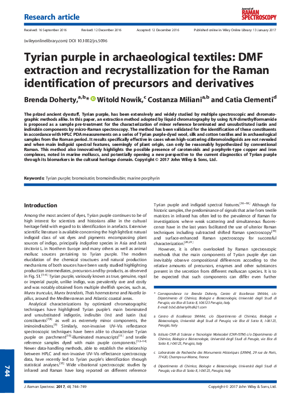 (PDF) Tyrian purple in archaeological textiles: DMF extraction and ...