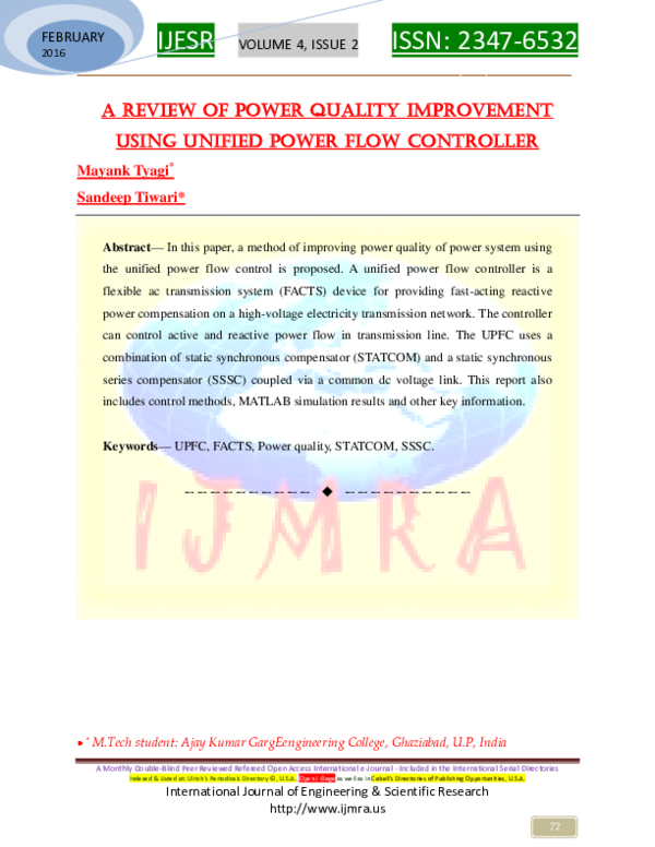 (PDF) A Review of Power Quality Improvement Using Unified Power Flow