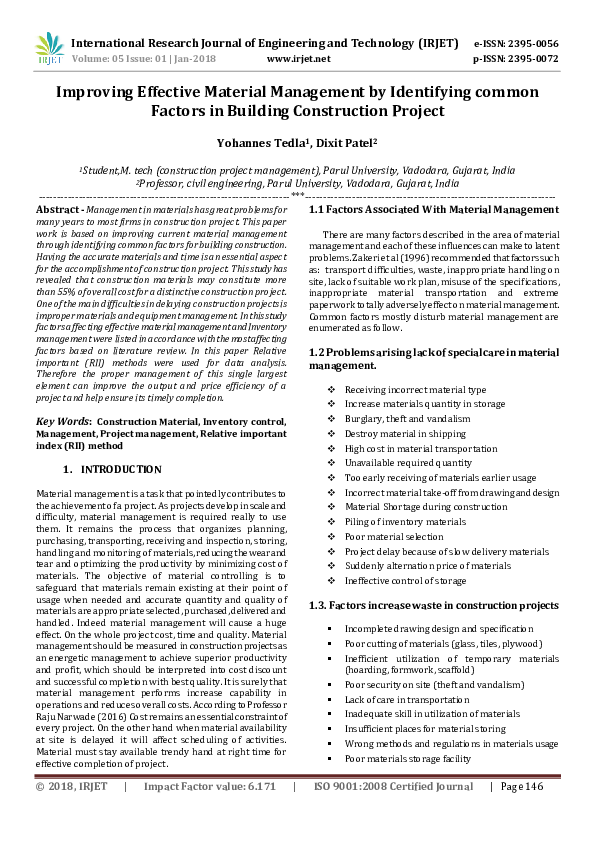 (PDF) Improving Effective Material Management by Identifying common