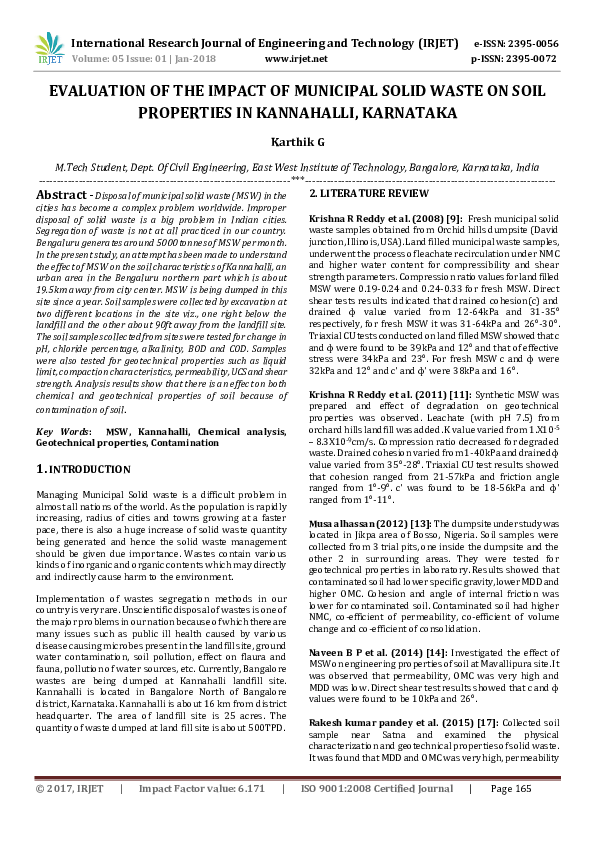 (PDF) EVALUATION OF THE IMPACT OF MUNICIPAL SOLID WASTE ON SOIL ...