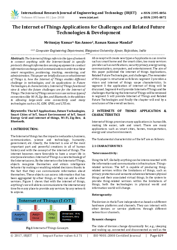 (PDF) The Internet of Things Applications for Challenges and Related ...