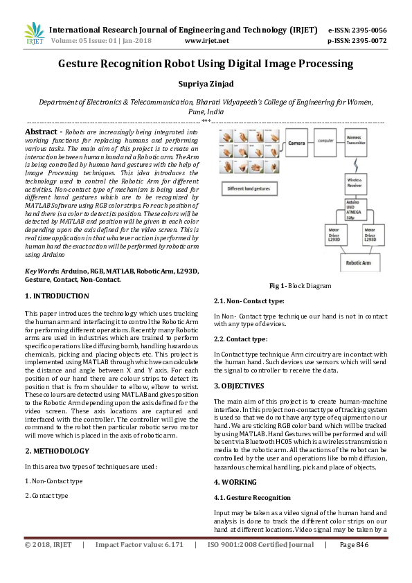 (PDF) Gesture Recognition Robot Using Digital Image Processing