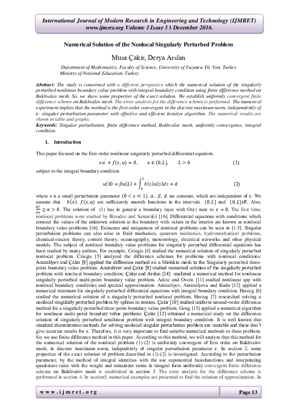 (PDF) Numerical Solution of the Nonlocal Singularly Perturbed Problem