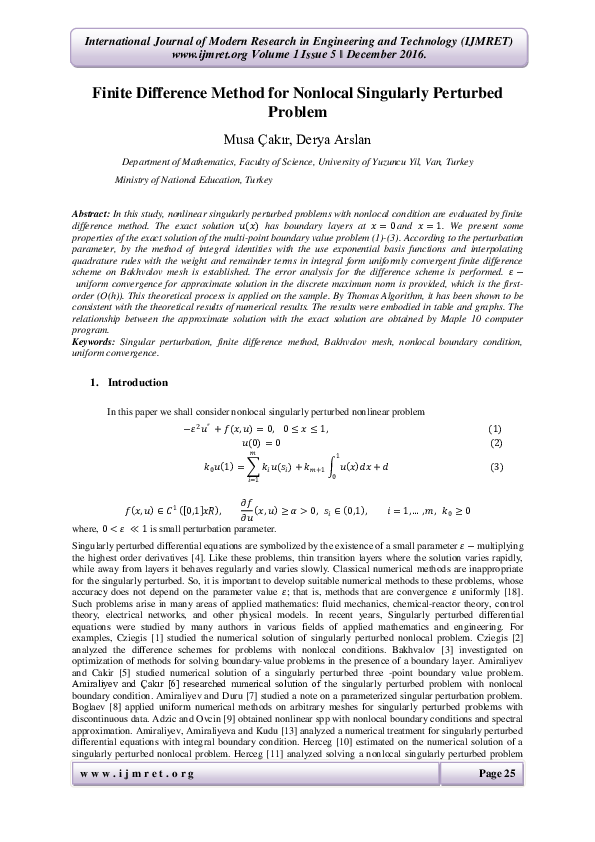 (PDF) Finite Difference Method for Nonlocal Singularly Perturbed Problem