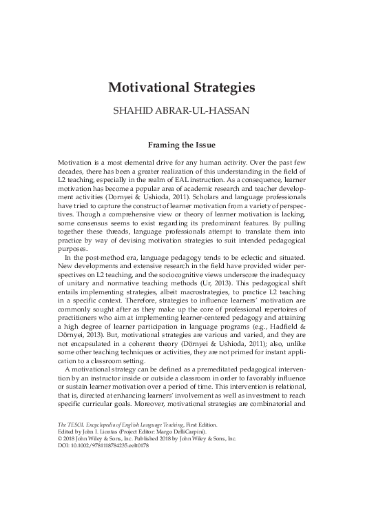 Pdf Motivational Strategies Pdf Motivational Strategies