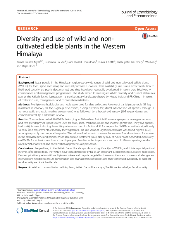 (PDF) Diversity and use of wild and non- cultivated edible plants in ...