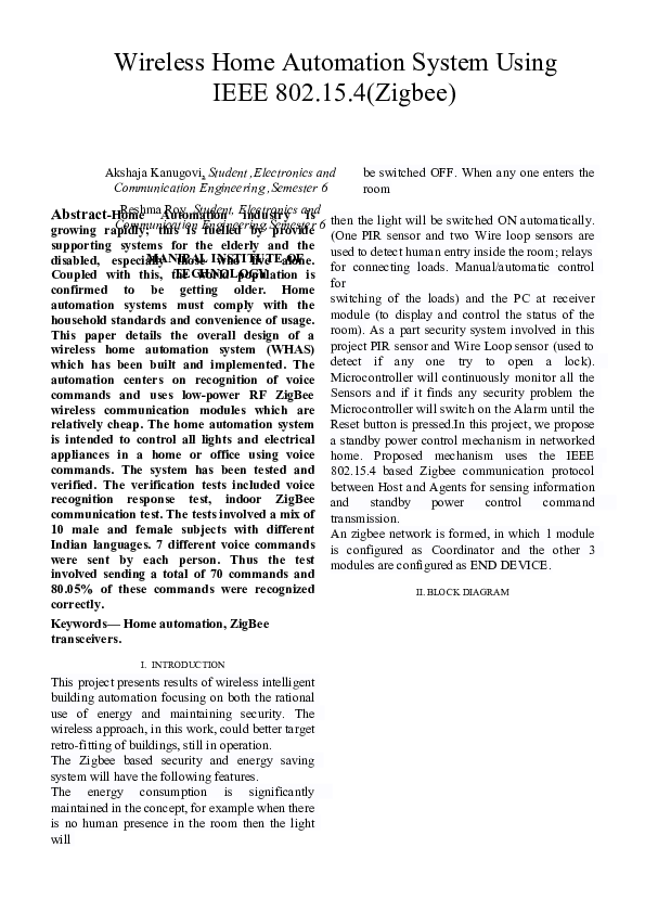 (PDF) Wireless Home Automation System Using IEEE 802.15.4(Zigbee