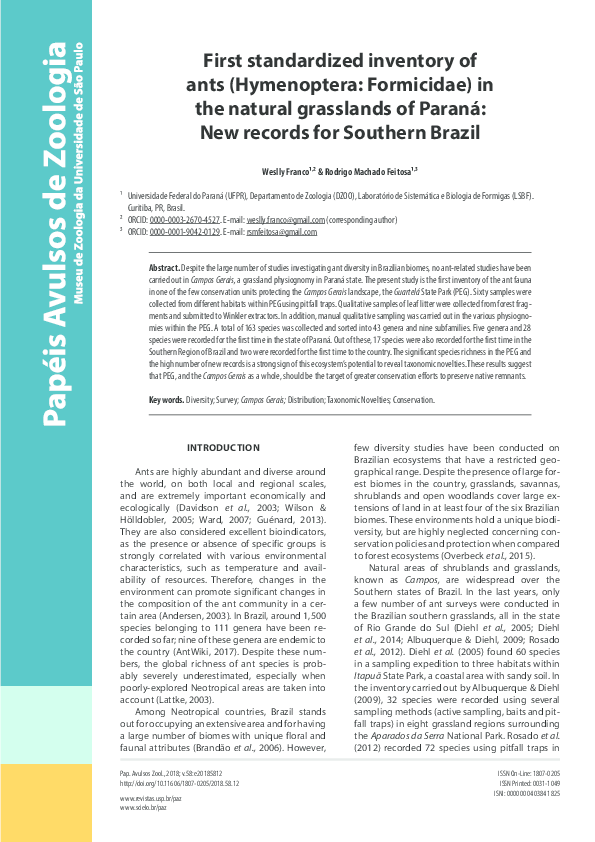 (PDF) First standardized inventory of ants (Hymenoptera: Formicidae) in ...