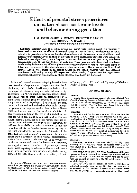 (PDF) Effects of prenatal stress procedures on maternal corticosterone ...