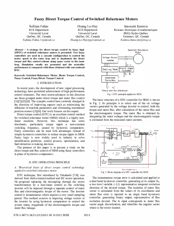 (PDF) Fuzzy Direct Torque Control of Switched Reluctance Motors