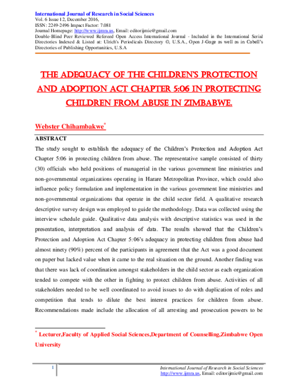 (PDF) The Adequacy of the Children's proteCtion and Adoption Act